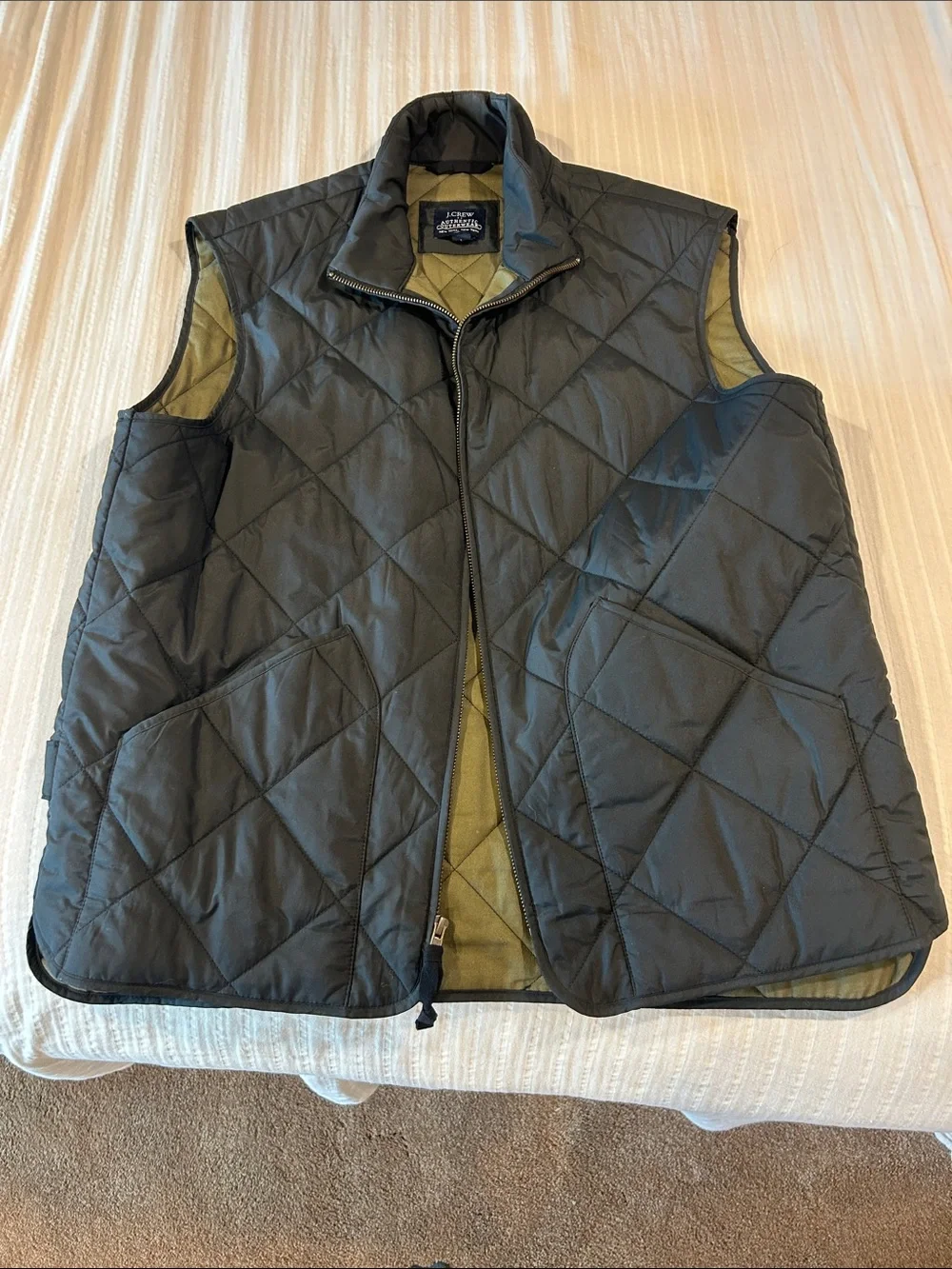 J. Crew Quilted Reversible Vest in Black and Olive